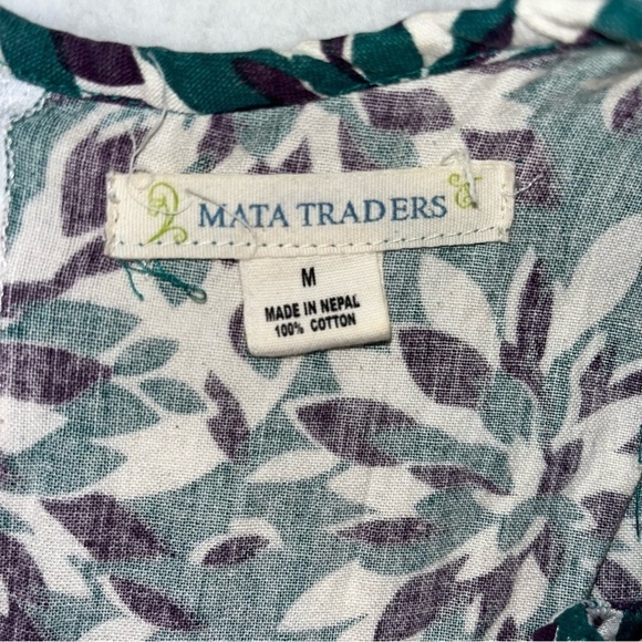 Mata Traders Women's Green Purple 100% Cotton Boho Dress Floral S/S Size MD - Picture 9 of 12
